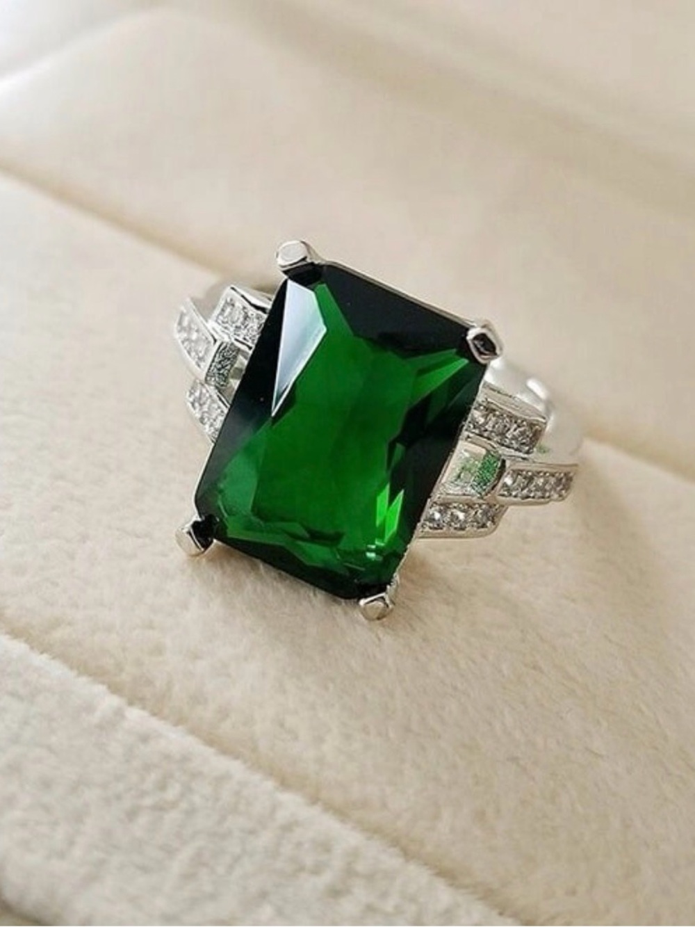 Rectangle emerald ring on silver 7